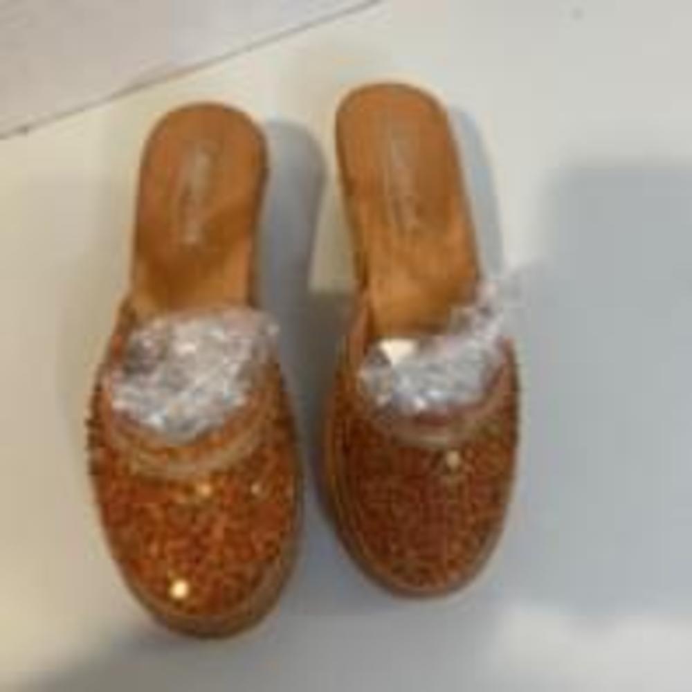 Coldwater Creek Espadrille Slides Size 7 Wedge Sequins